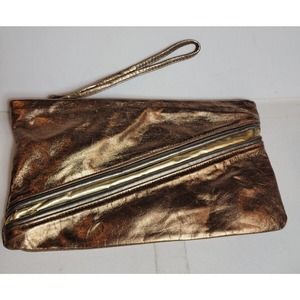 Vintage 1980s Small Purse Bag Wristlet Gold Color 80s‎ VTG Retro